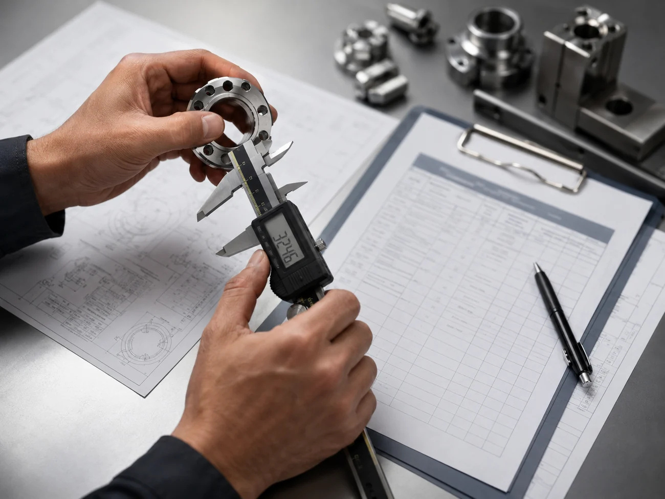 Inspection of a machined ring using a digital caliper
